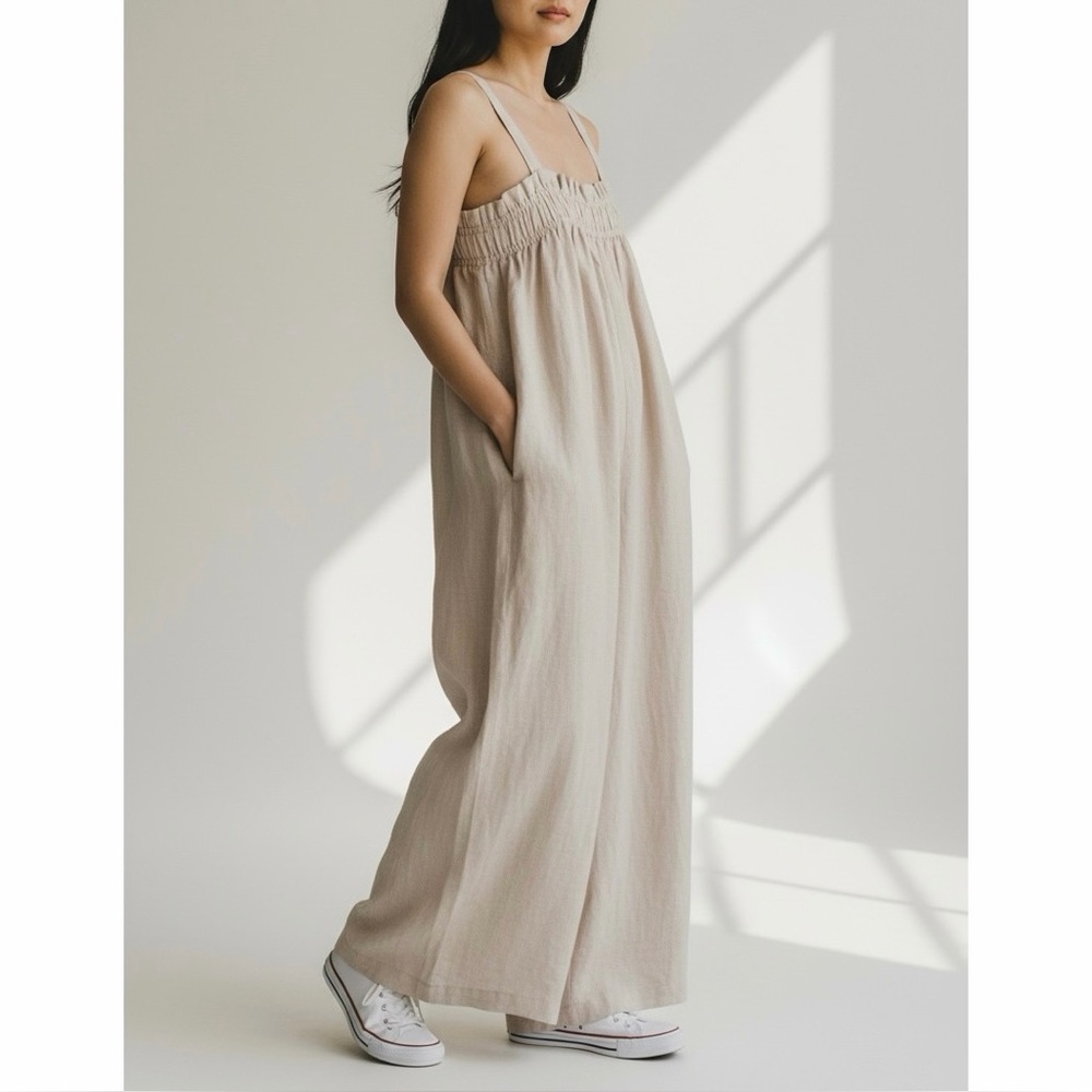 Laude The Label Laurel Linen Jumpsuit Soft Blush Size M/L NWT